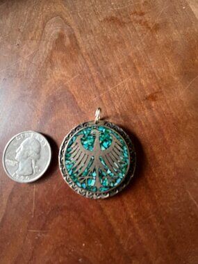 Silver and Tourquise Mexican Coin Pendant; 1940 "Un Peso"
